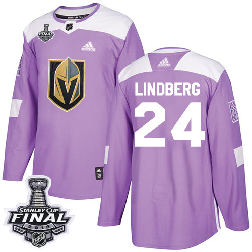 Adidas Golden Knights #24 Oscar Lindberg Purple Authentic Fights Cancer 2018 Stanley Cup Final Stitched Youth NHL Jersey